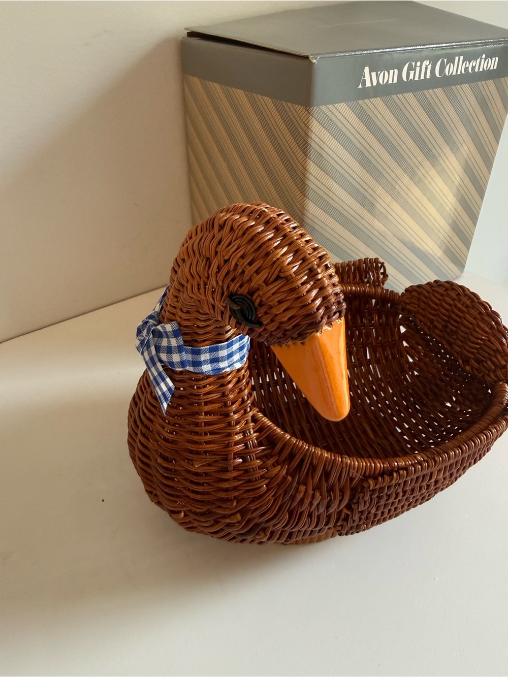 Vintage Avon Country Goose Wicker Basket with Original Box Rattan Duck Goose